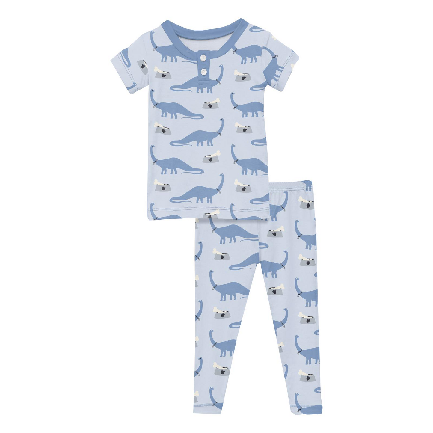 Dew Pet Dino Print Short Sleeve Henley Pajama Set