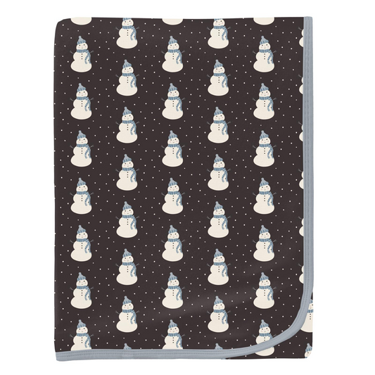 Midnight Tiny Snowman Print Swaddling Blanket
