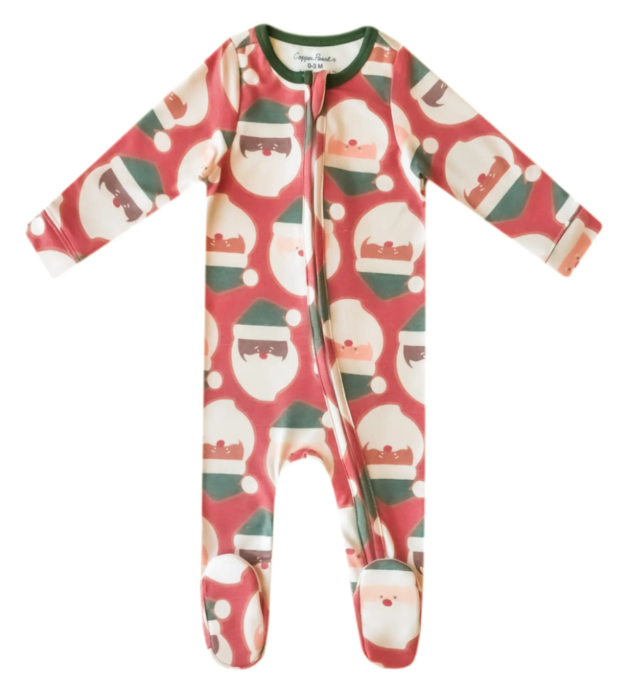 Copper Pearl Zip-Up Footie Pajama - Claus