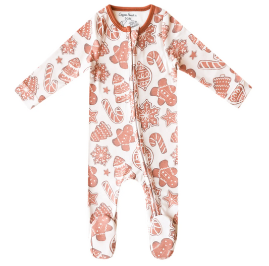 Copper Pearl Zip-Up Footie Pajama - Gingerbread