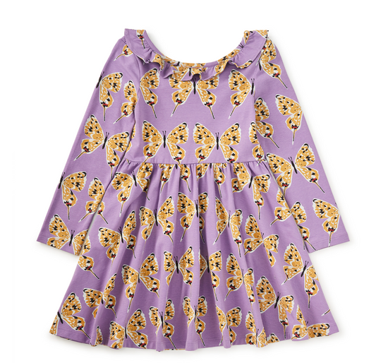 Ruffle Collar Dress - Dragon Swallowtail Butterflies