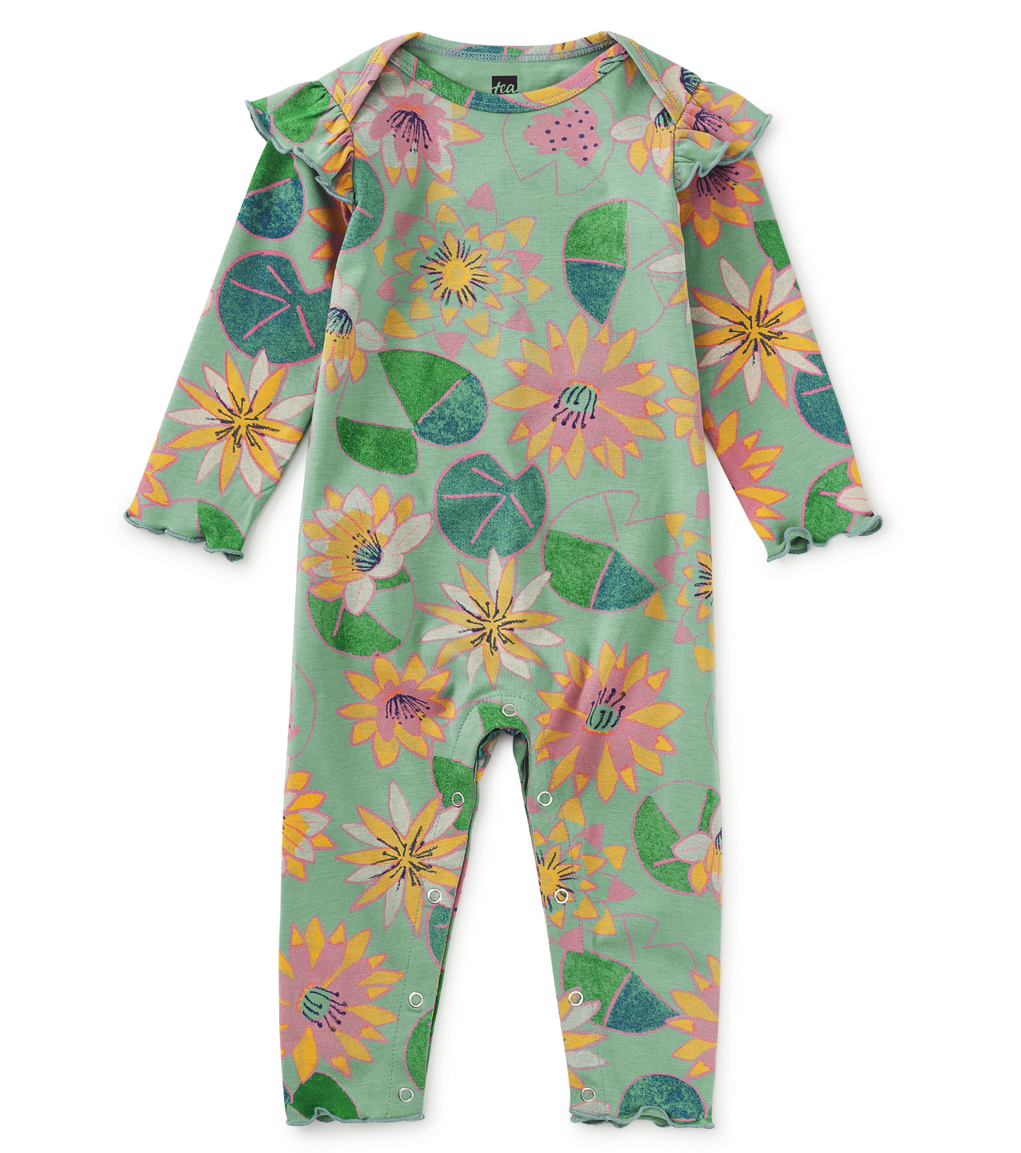 Ruffle Shoulder Baby Romper - Chalk Water Lillies