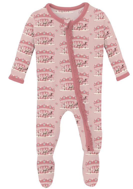 Layette Ruffle Footie with 2 Way Zipper - Baby Rose Carousel
