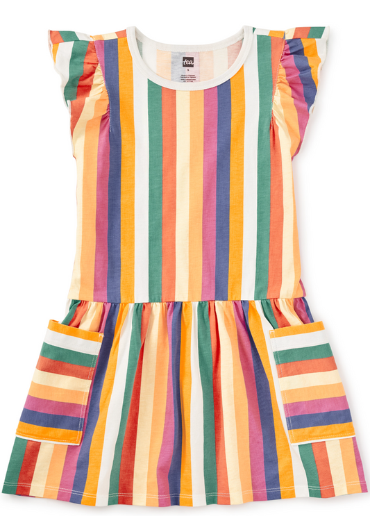 Lamu Sunset Strip Flutter Sleeve Pocket Dress