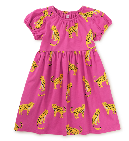 Sweet Jaguars Puff Sleeve Empire Dress
