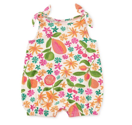 Tropical Fruit Floral Tie Shoulder Baby Rompet