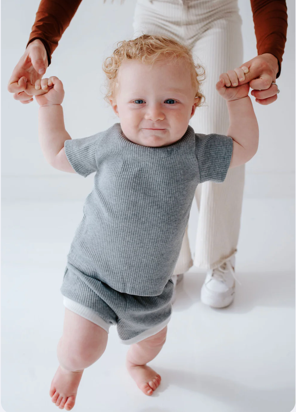 Ribbed Short Set - Grey
