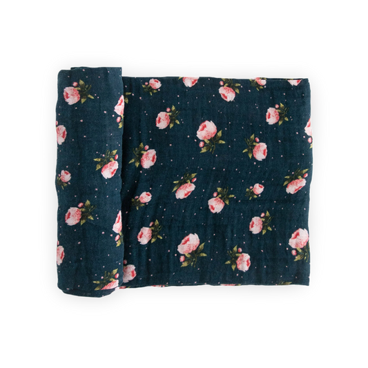 Midnight Rose Cotton Muslin Swaddle Blanket