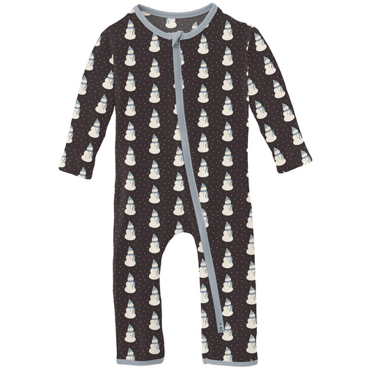 Midnight Tiny Snowman Print Coverall with 2 Way Zipper