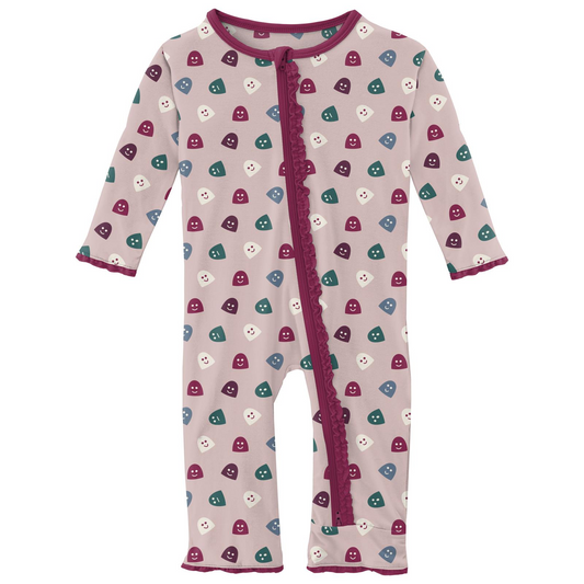 Baby Rose Happy Gumdrops Print Muffin Ruffle Coverall with 2 Way Zipper