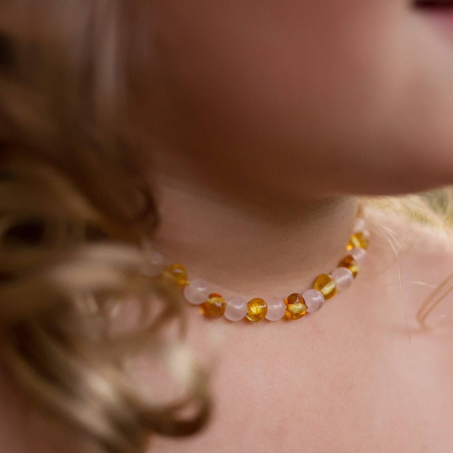 Rose Quartz + Honey Amber Necklace