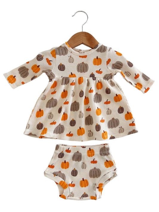 Organic Waffle Simple Dress & Bloomer, Harvest Pumpkin