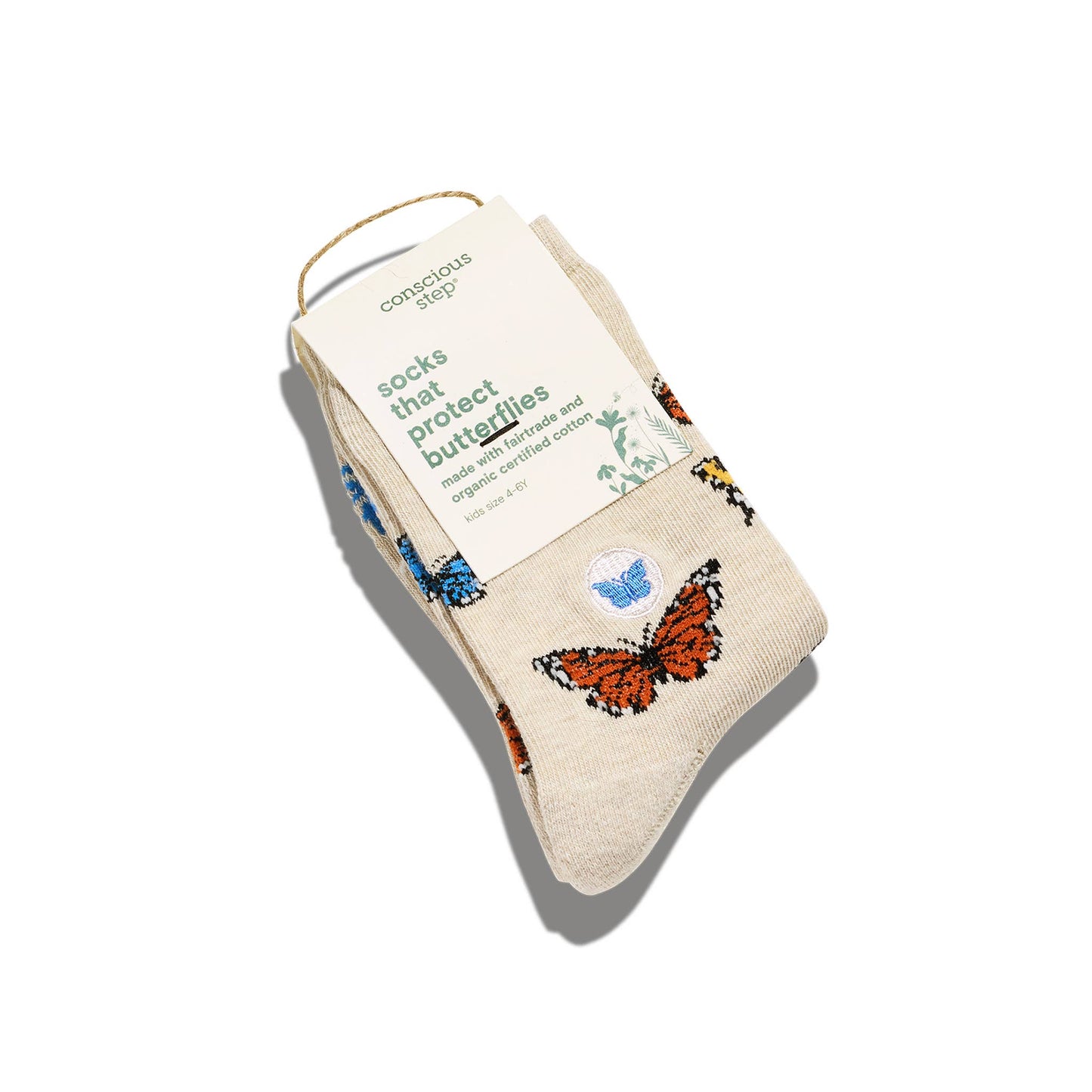 Kids Socks that Protect Butterflies (cream with butterflies)
