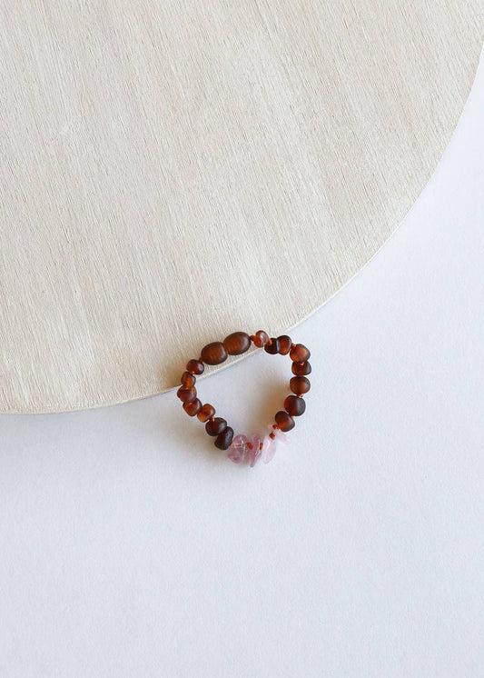 Raw Cognac Amber + Raw Rose Quartz || Anklets or Bracelet