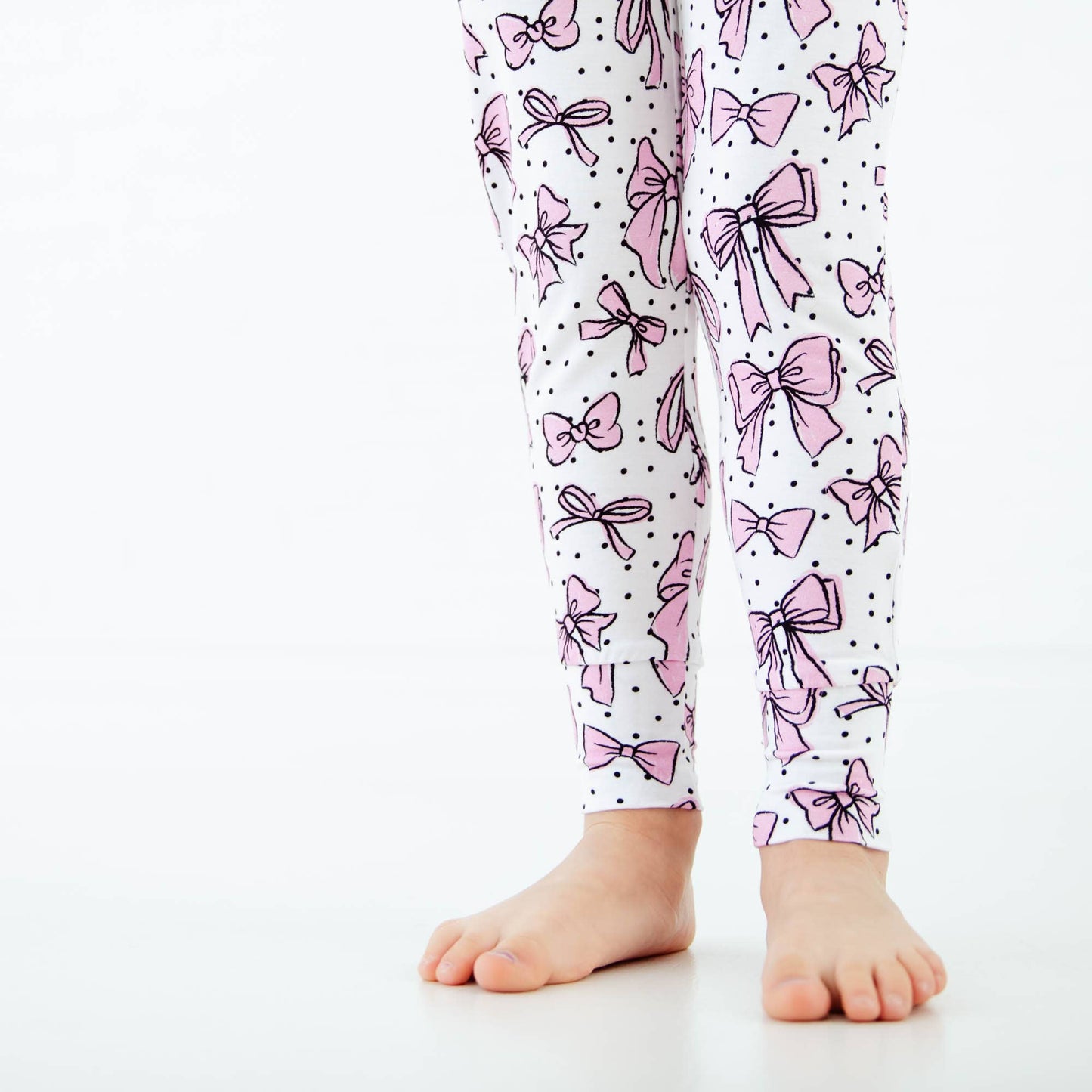 All Tied Up Pink Bows Kids Bamboo Two Piece Pajamas Set