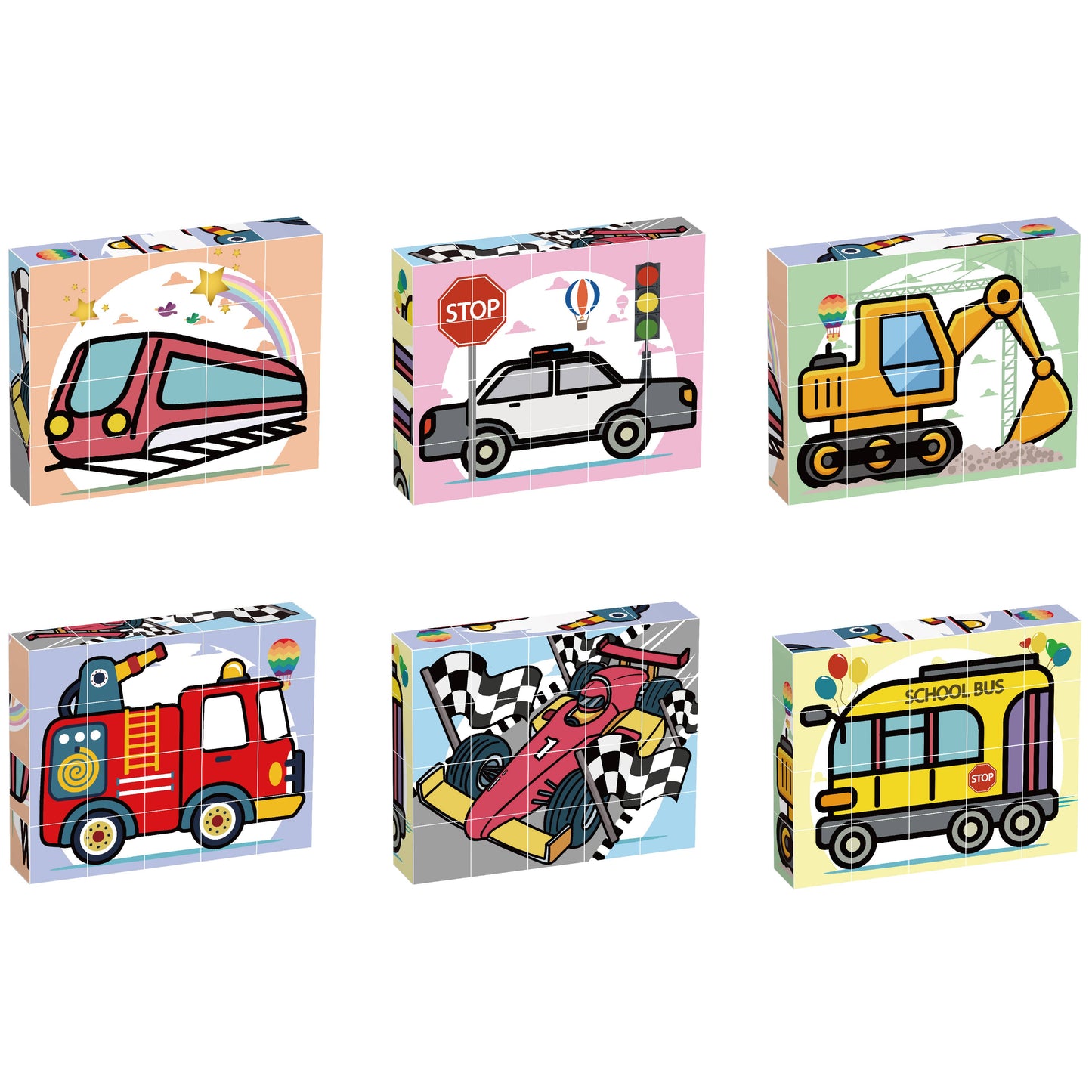 1" Magnetic Cube Puzzle Block Vehicle Set - 20pcs