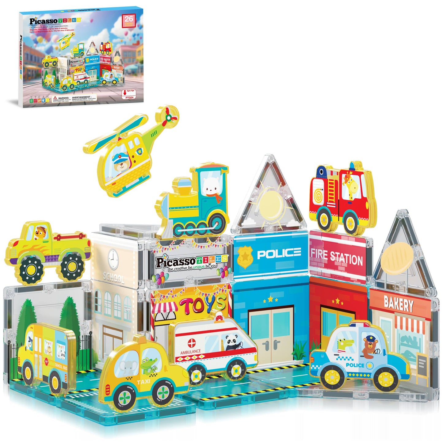PicassoTiles 26pc (City Theme) Magnetic Tile Building Set