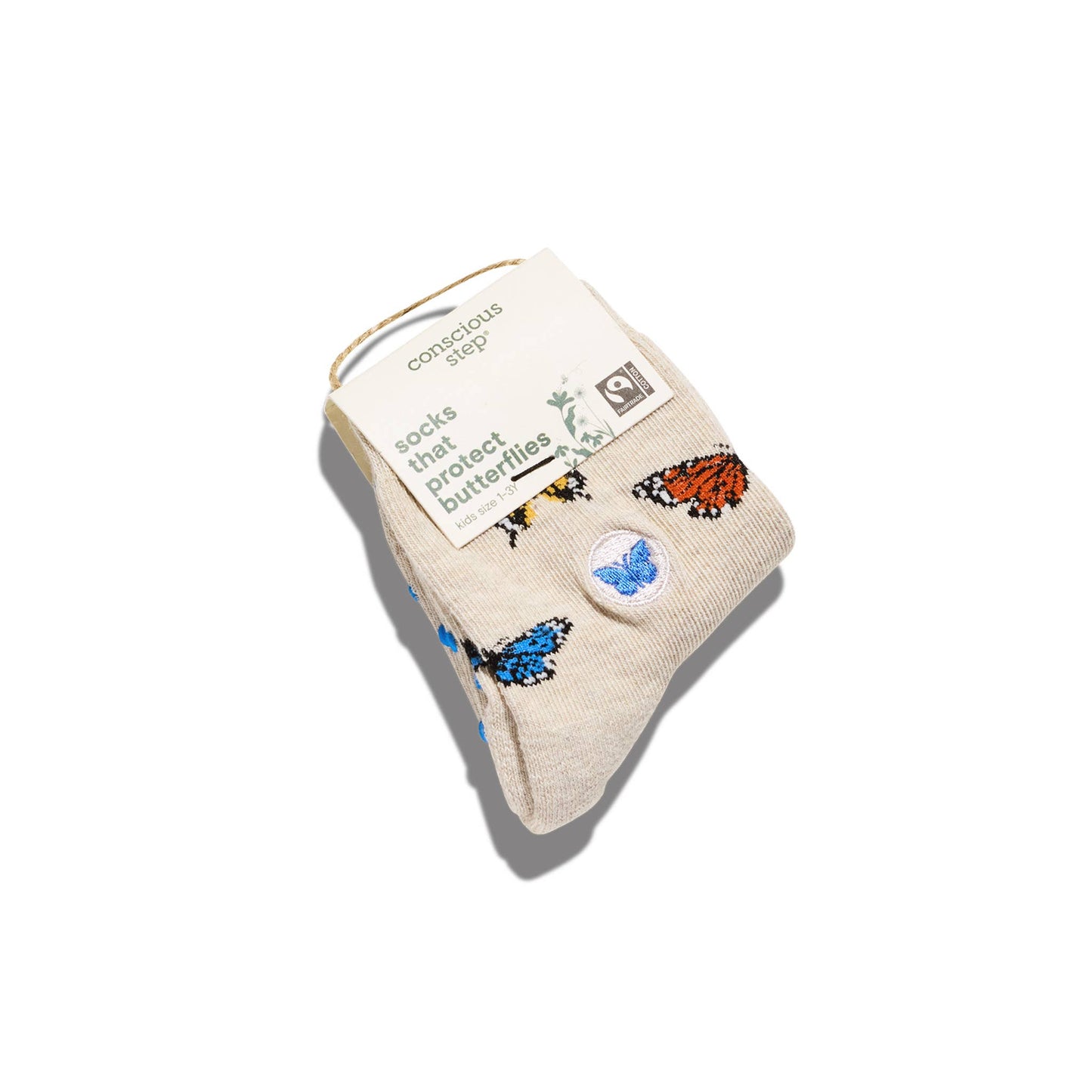 Kids Socks that Protect Butterflies (cream with butterflies)