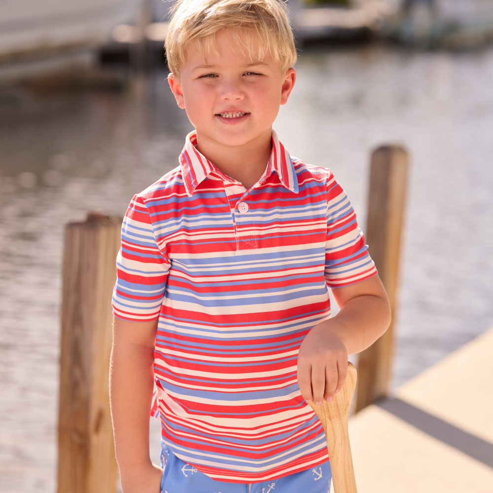 Boys Summer Shirt - Davis Pocket Polo - Cape Cod Stripe