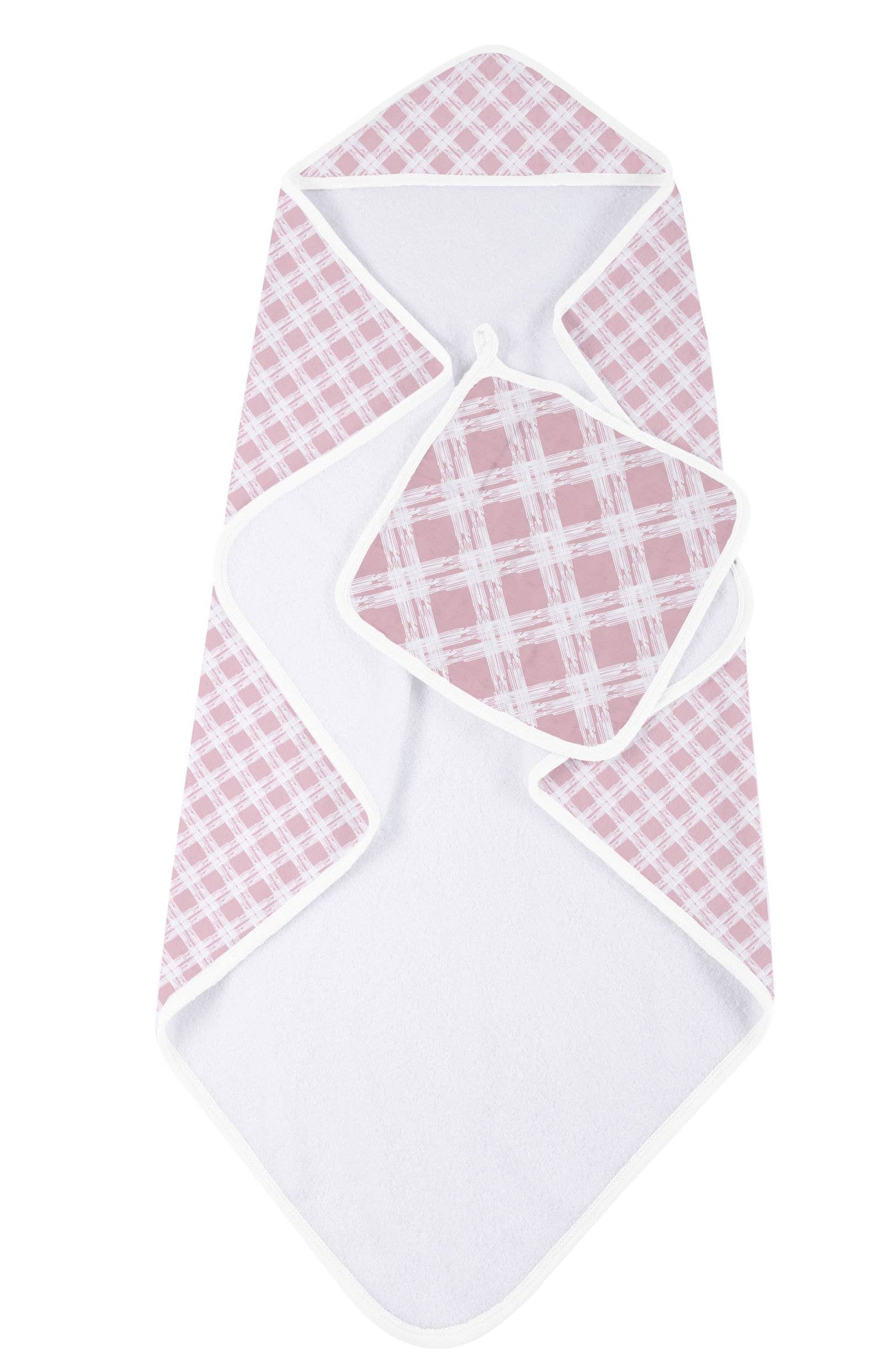 Pink Plaid - Hooded Towel and Washcloth Set