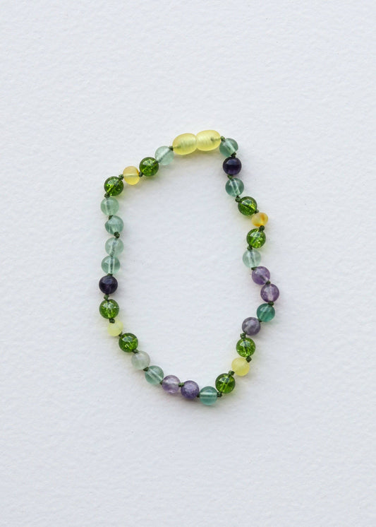 Raw Baltic Sea Amber + Fluorite + Peridot || Gemstone Necklace