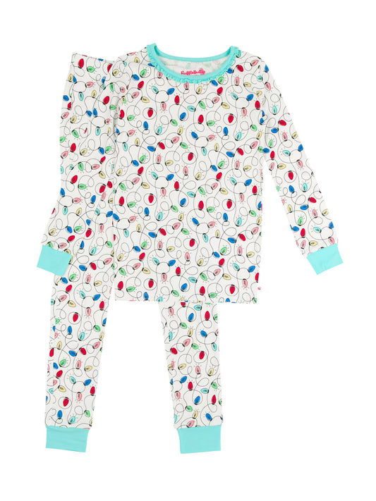 Girls Holiday Lights Bamboo Viscose Ruffle Long Sleeve Pajama Set