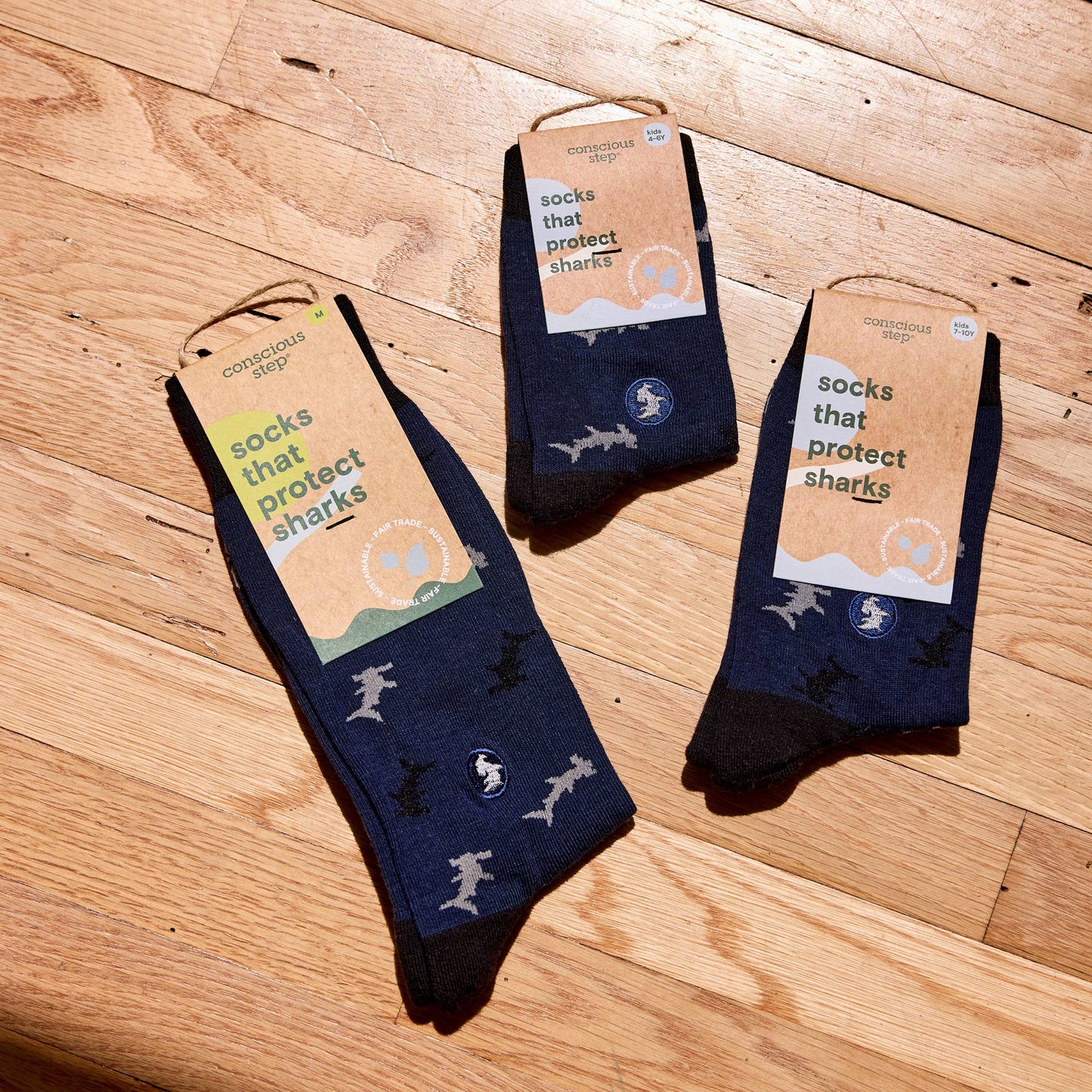 Kids Socks that Protect Sharks (dark blue with sharks)