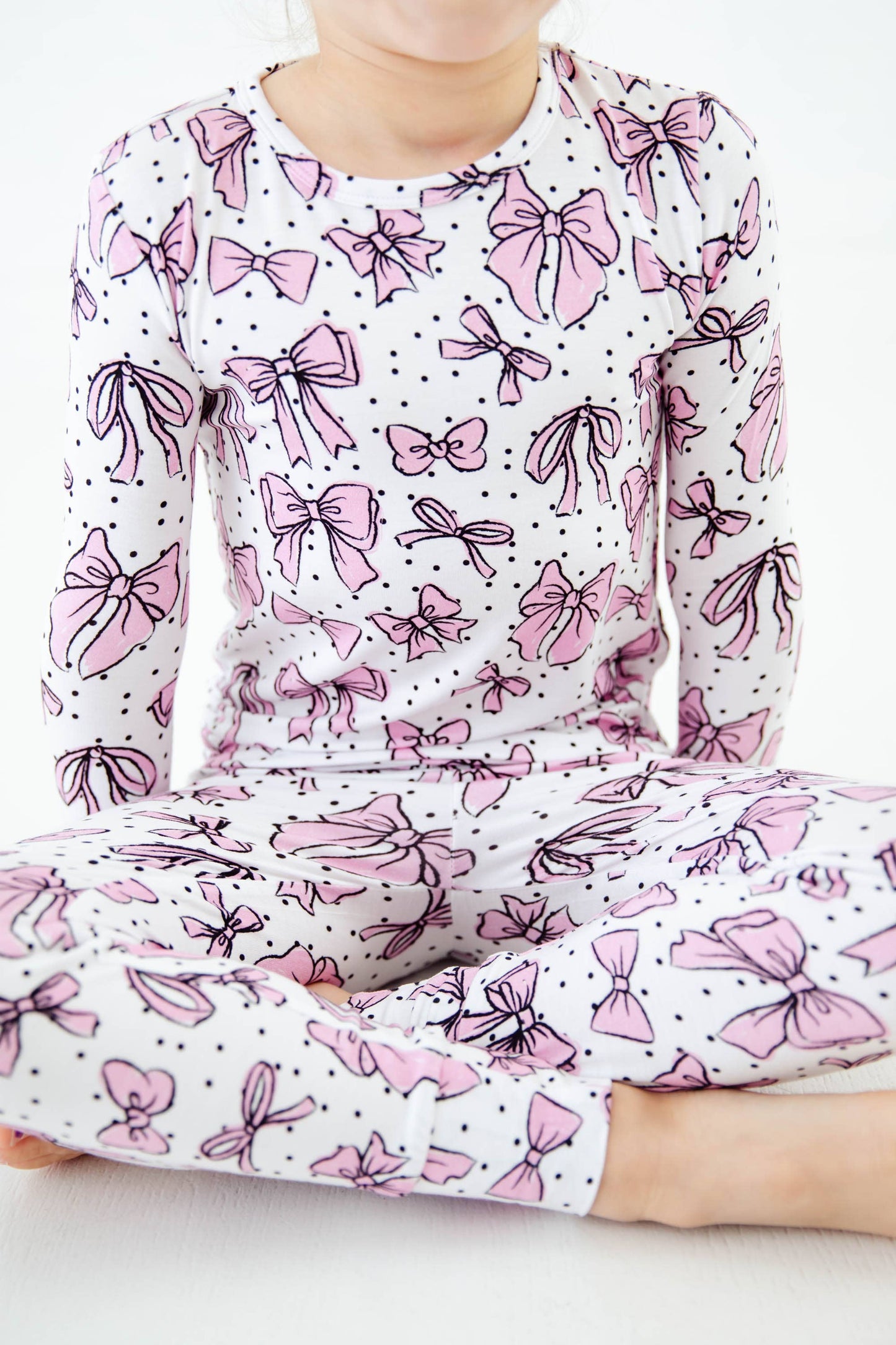 All Tied Up Pink Bows Kids Bamboo Two Piece Pajamas Set