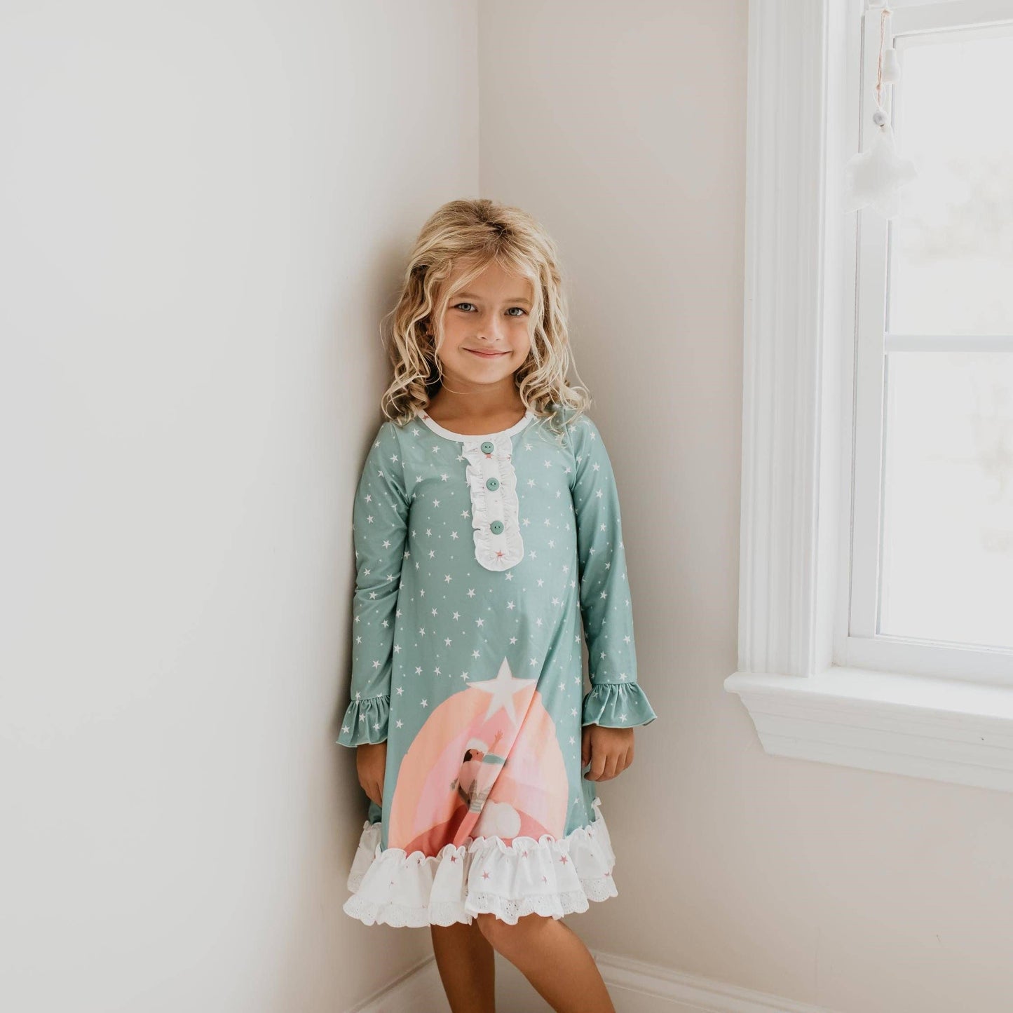 Girls Nativity Ruffle Button Lounge Gown