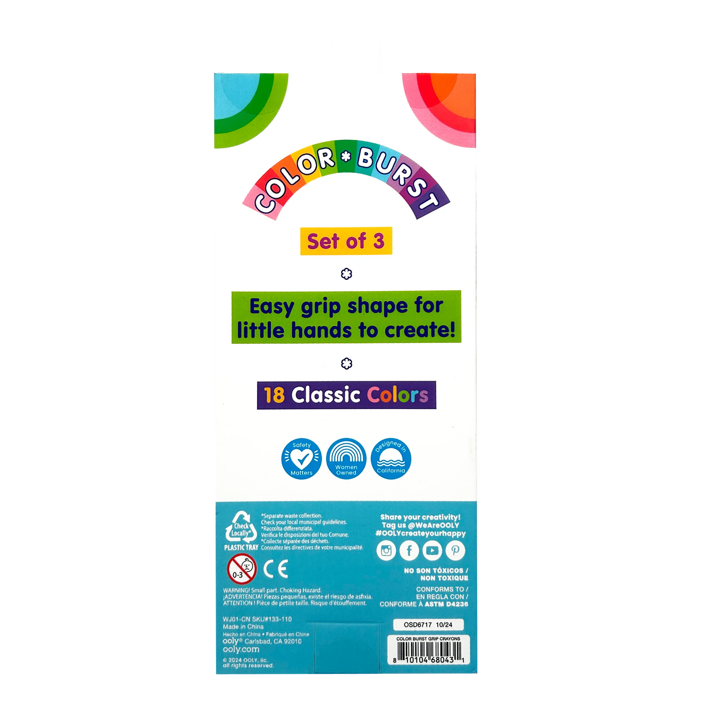 Color Burst Easy Grip Crayons  (Set of 3 / 18 Classic Colors