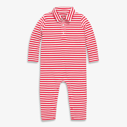 Baby Long Sleeve Polo Romper In Stripe
