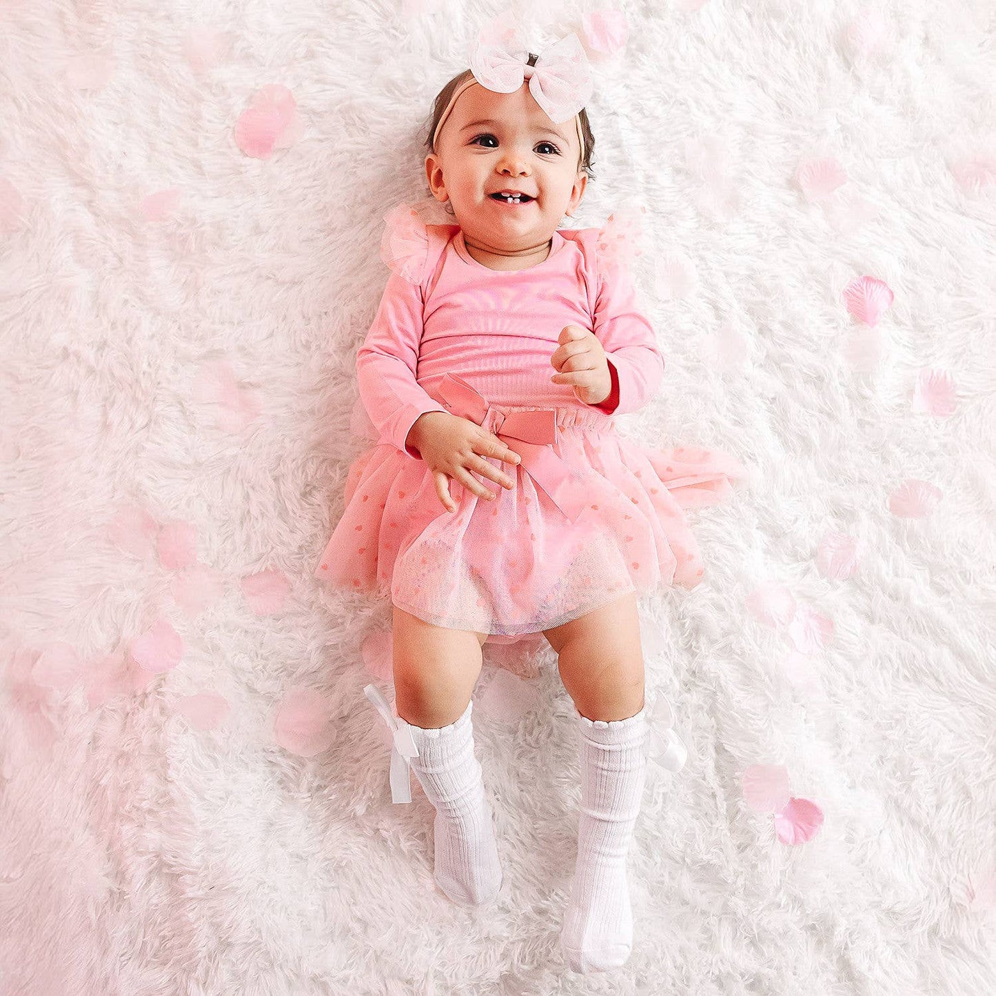 Flocked Heart | Tiered Long Sleeve Tutu Bodysuit