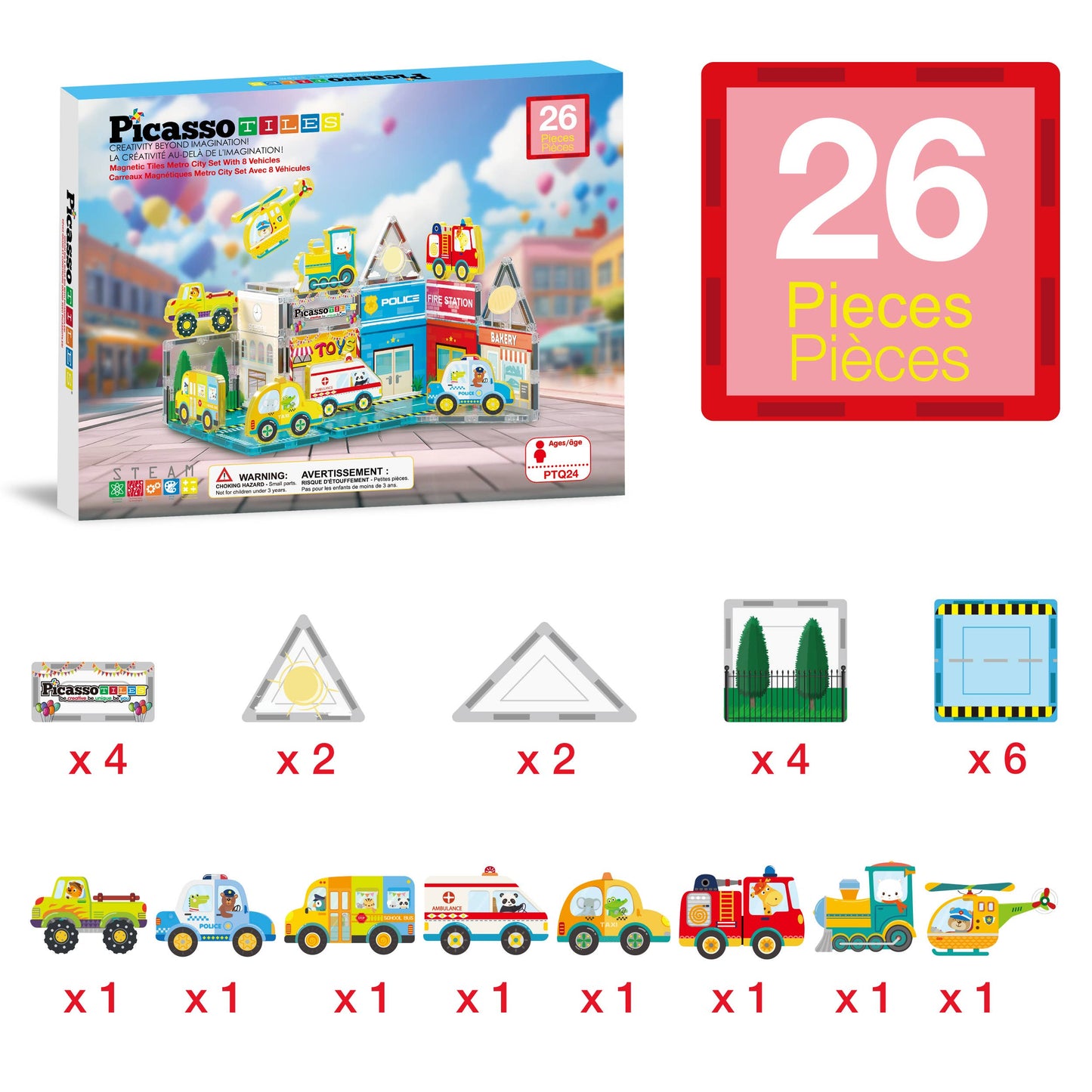 PicassoTiles 26pc (City Theme) Magnetic Tile Building Set