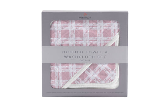 Pink Plaid - Hooded Towel and Washcloth Set