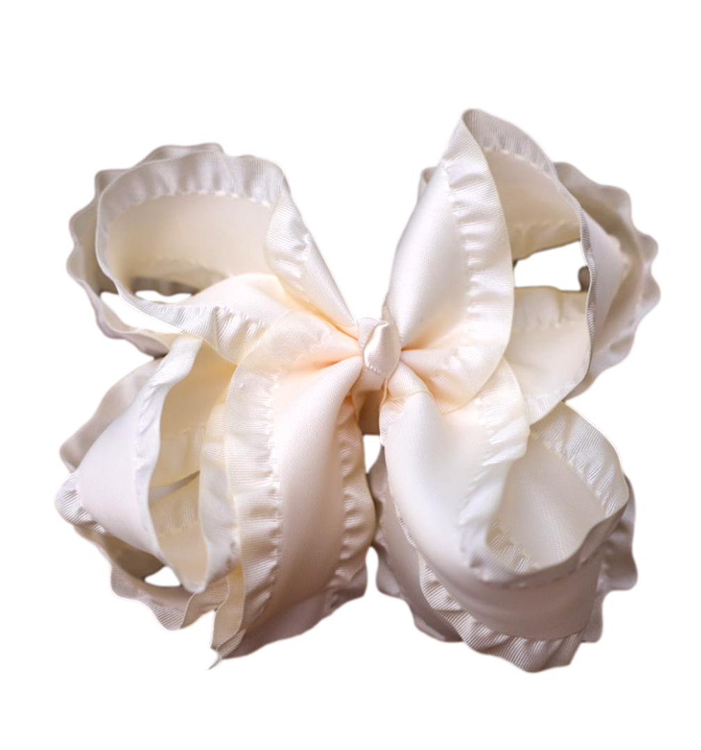 Cream Double Ruffle Hair Bow