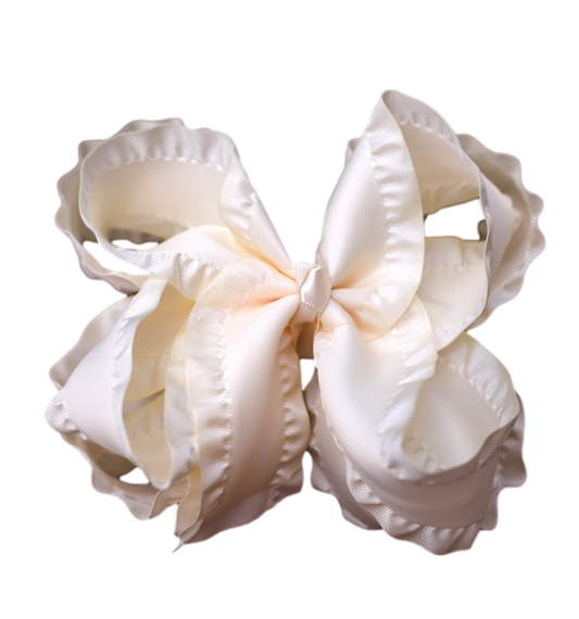 Cream Double Ruffle Hair Bow