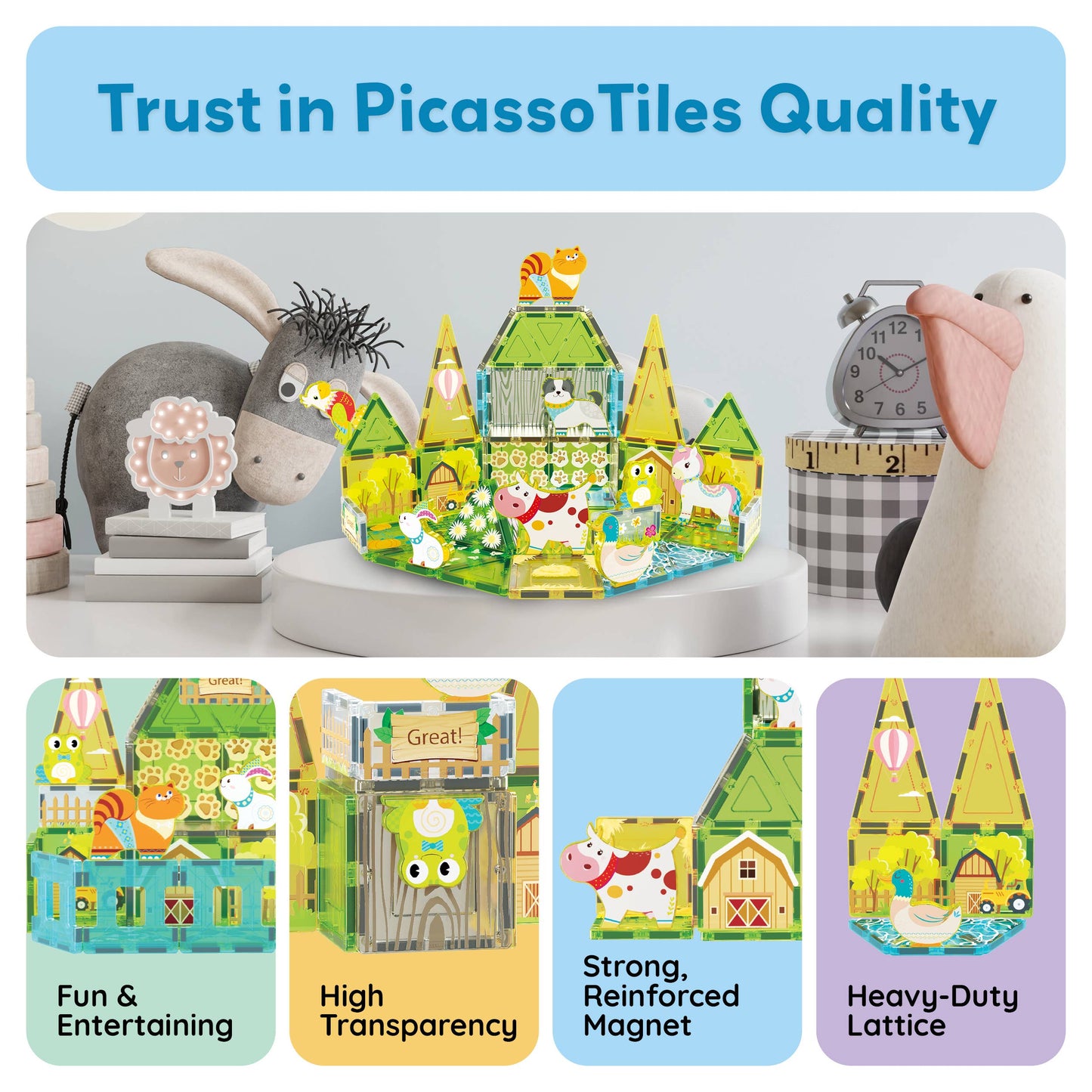 PicassoTiles 26pc Magnetic Tile (Farm Theme) Toy Set