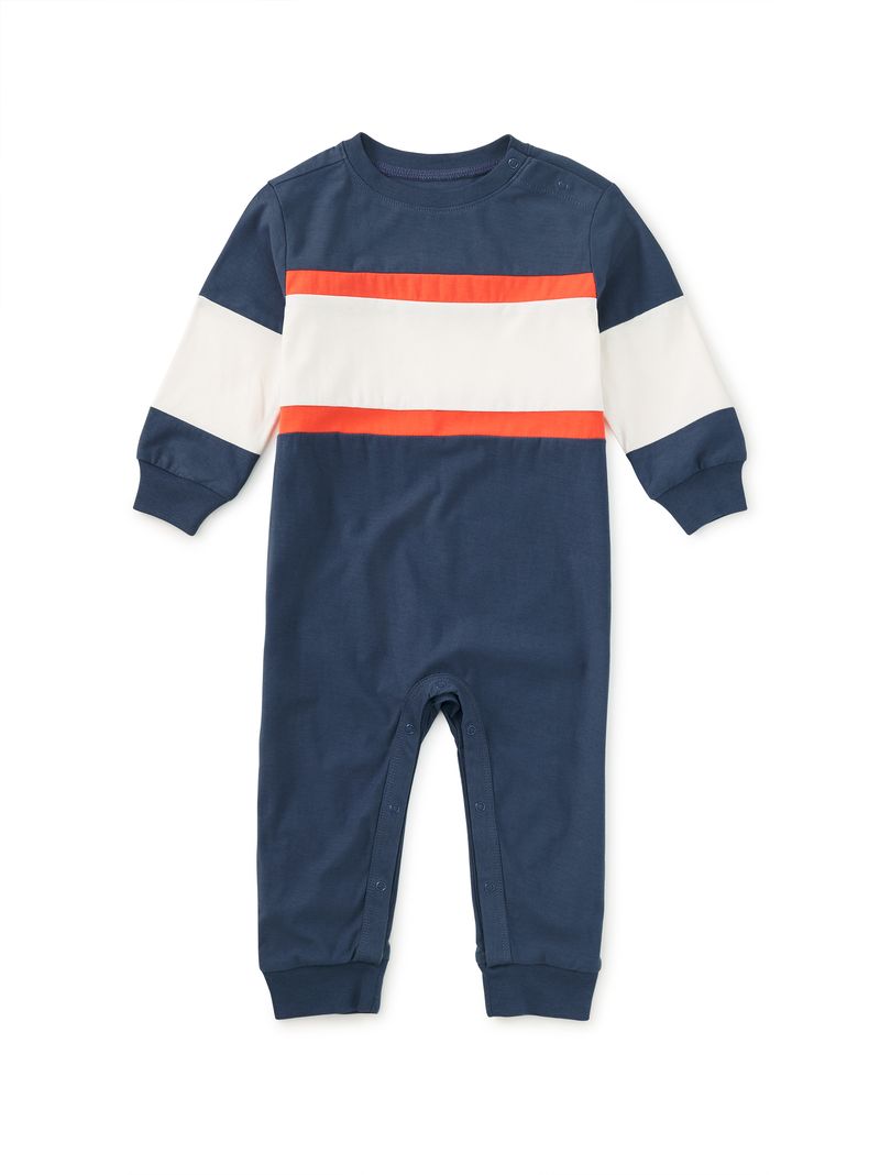 Naval Blue Colorblock Rugby Baby Romper