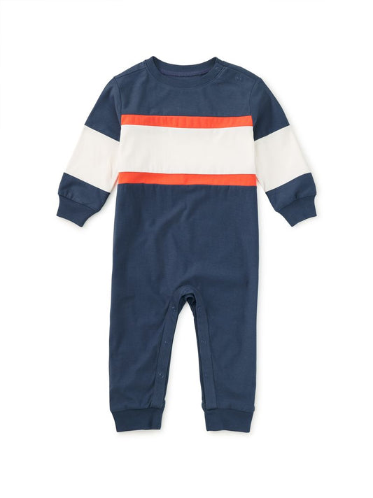 Naval Blue Colorblock Rugby Baby Romper