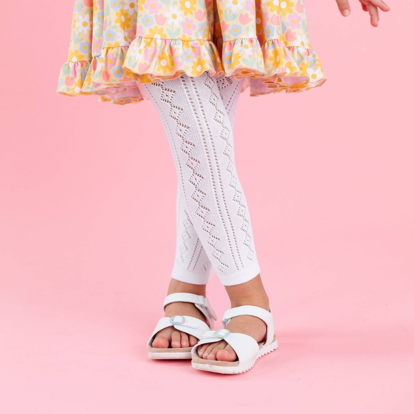 Fancy Knit Footless Tights | White