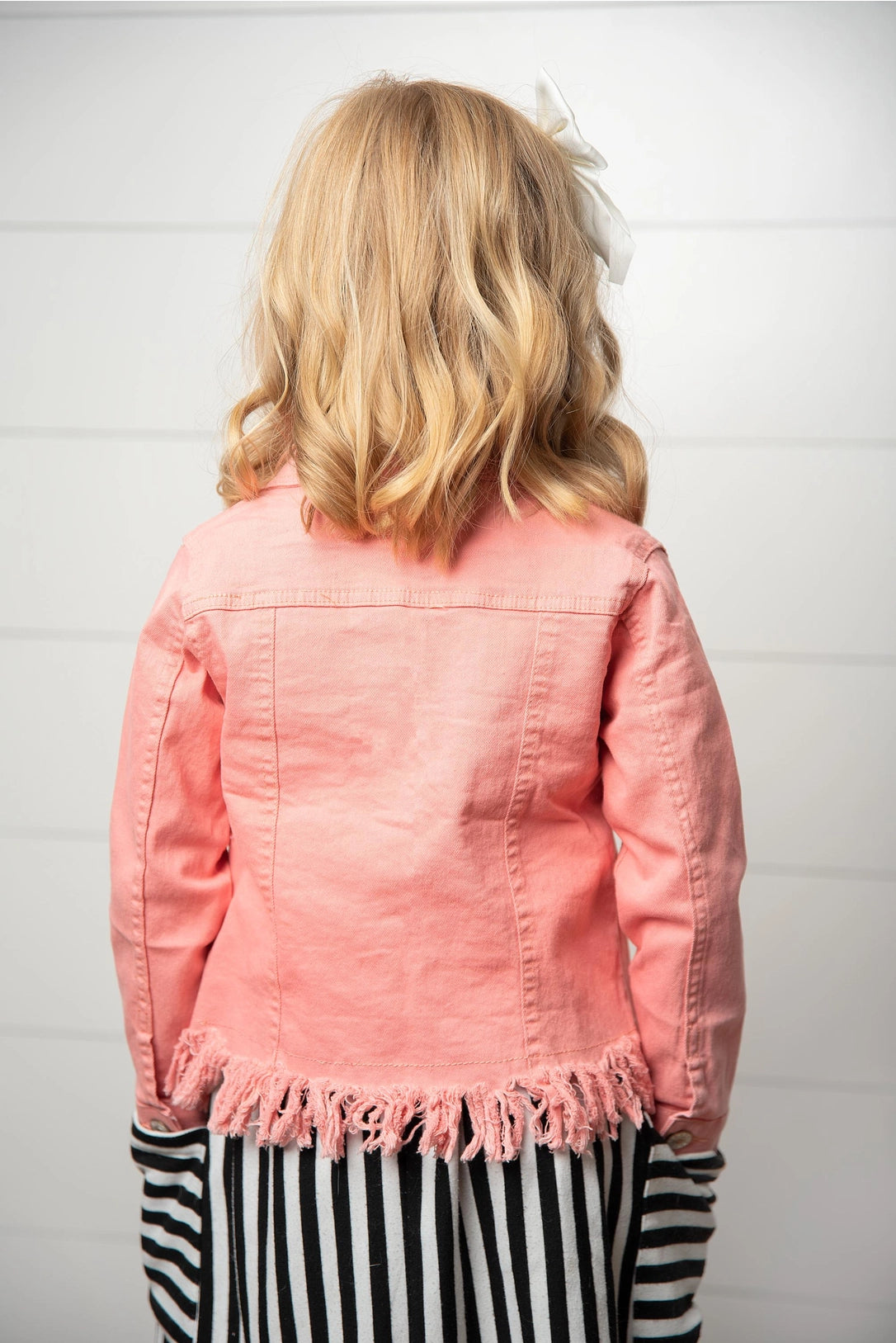 Girls Fringe Pink Denim Jacket