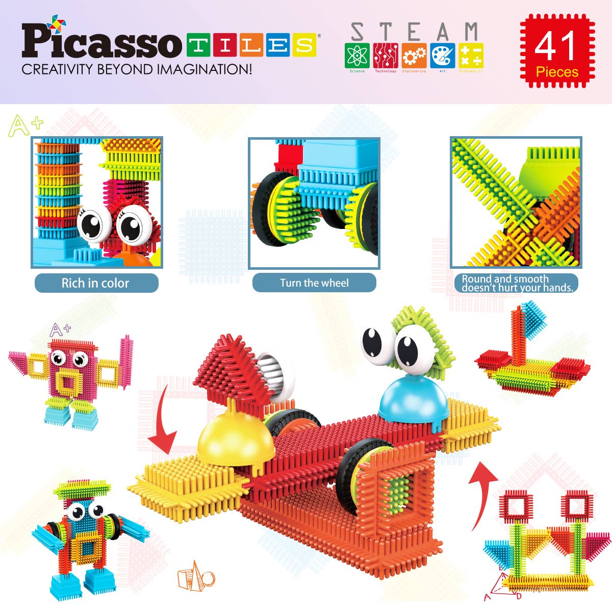 PicassoTiles 41 Piece Hedgehog Building Blocks Set PTB41