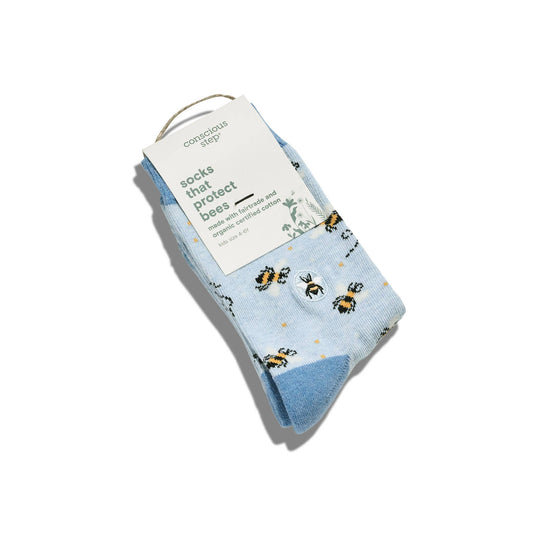 Kids Socks that Protect Bees (blue with bees)