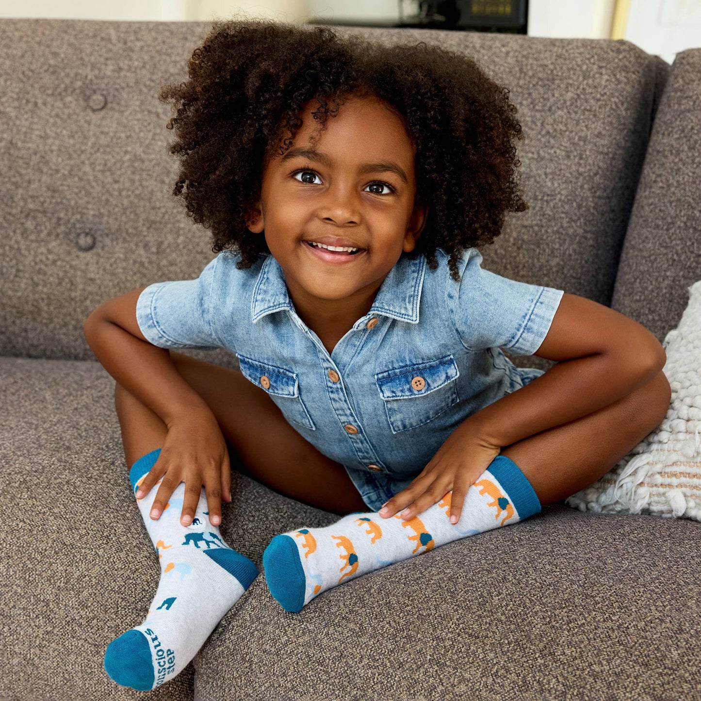 Kids Socks that Protect Elephants (light grey with elephants)