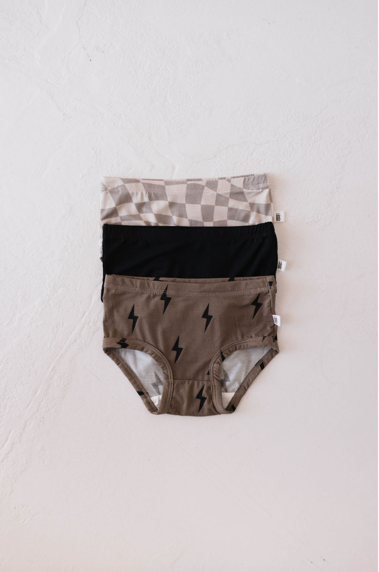 Girl's Brief Bamboo Underwear  |Wavy Checker, Lightning  Bolt, Midnight