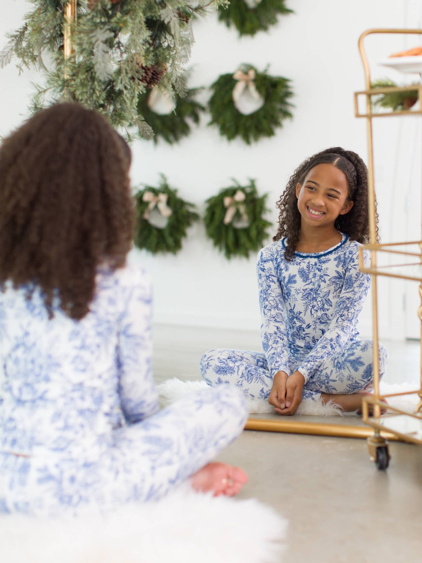 Girls Winter Bliss Toile Modal Ruffle Long Sleeve Pajama Set