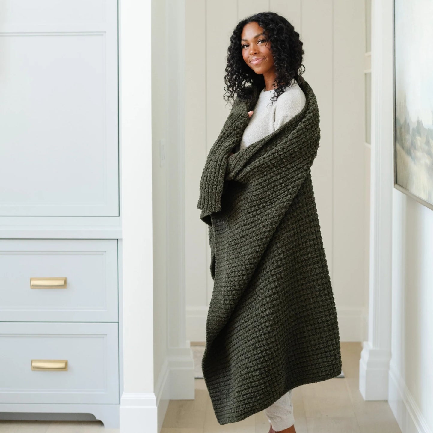 Thyme Waffle Knit Throw Blanket