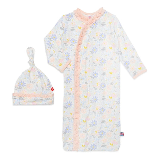 Darby Modal Magnetic Ruffle Cozy Sleeper Gown + Hat Set