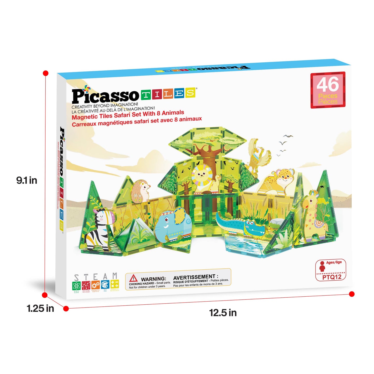 PicassoTiles 46pc (Safari Theme) Magnetic Tile Building Set