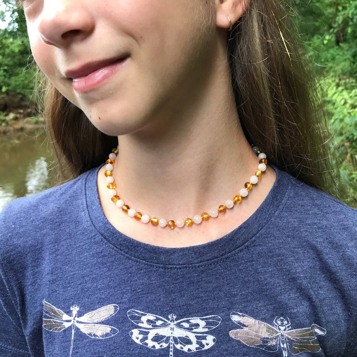 Rose Quartz + Honey Amber Necklace